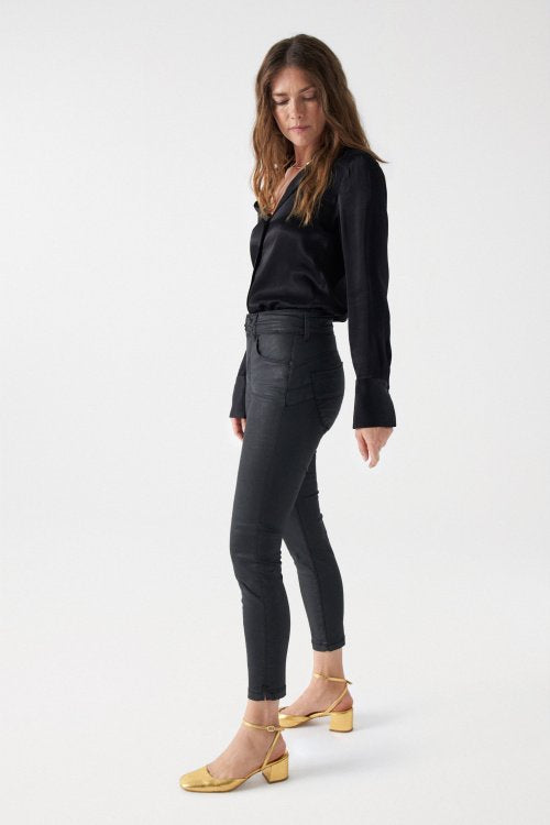 Salsa Black Coated Push-In Cropped Skinny Capri Leg Jeans (21001085)