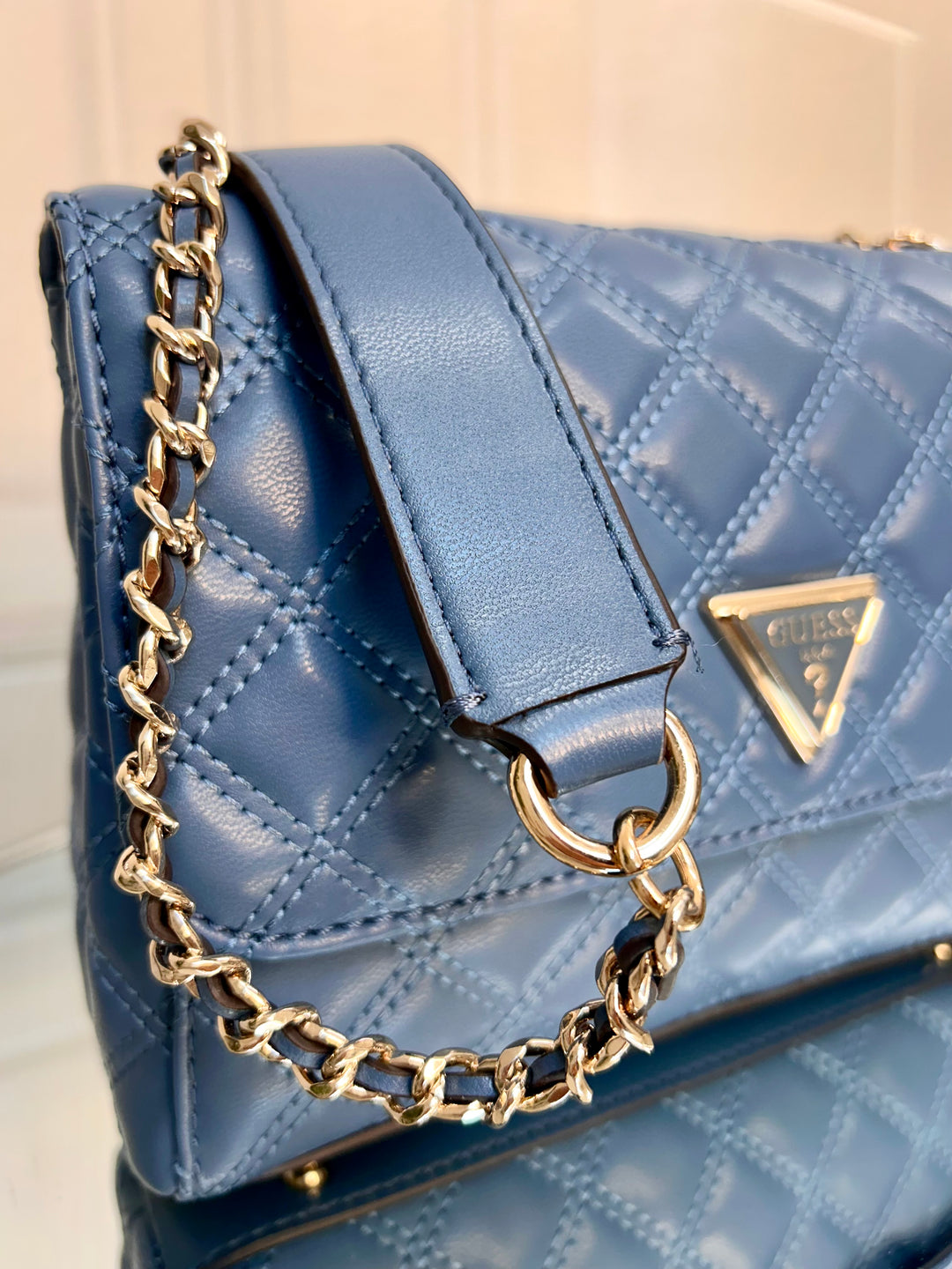 Guess Giully Slate Blue Quilted Crossbody Flapover Bag