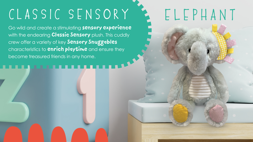 Sensory Snuggables Medium Plush Elephant (on backing board)