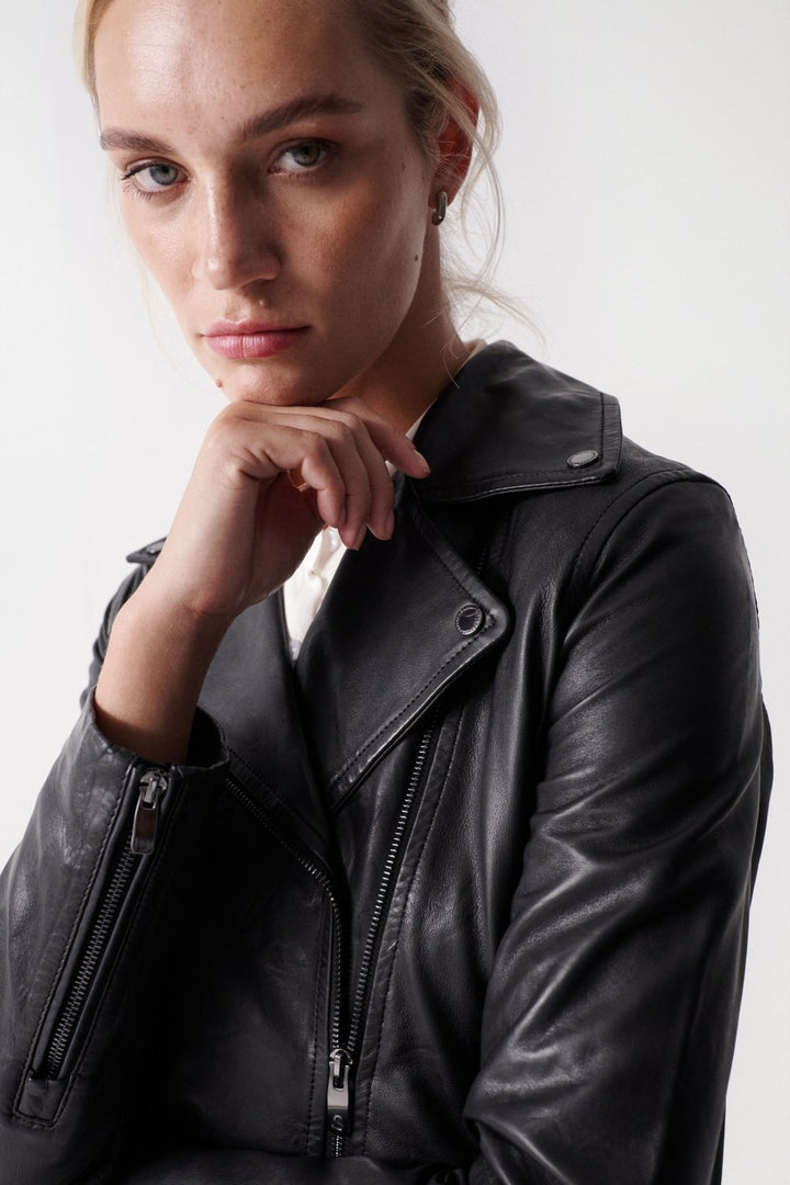 Salsa Black Leather Biker Jacket