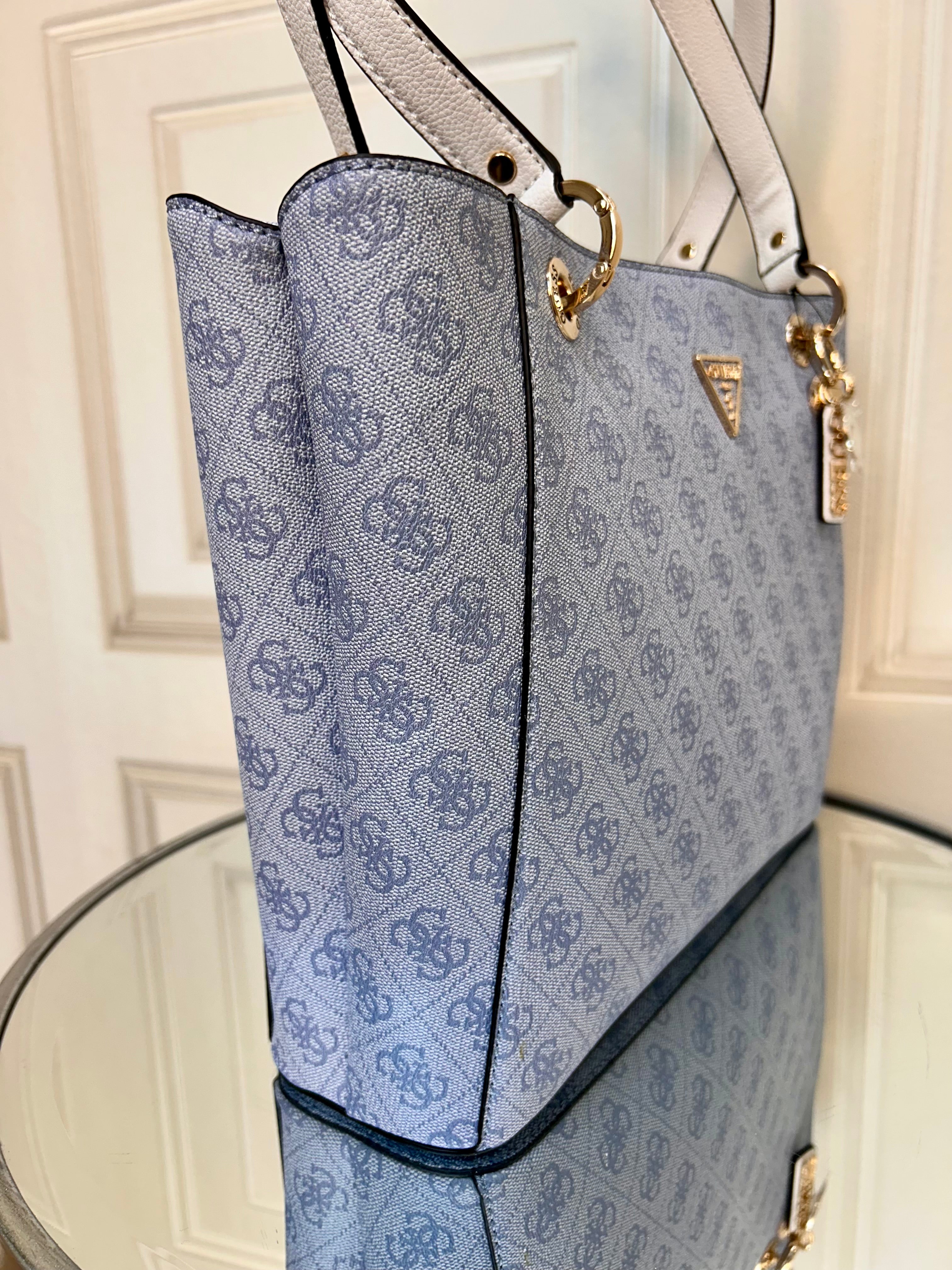 Guess Noelle Light Blue 4G Logo Tote Bag Sitara Morgan Boutique