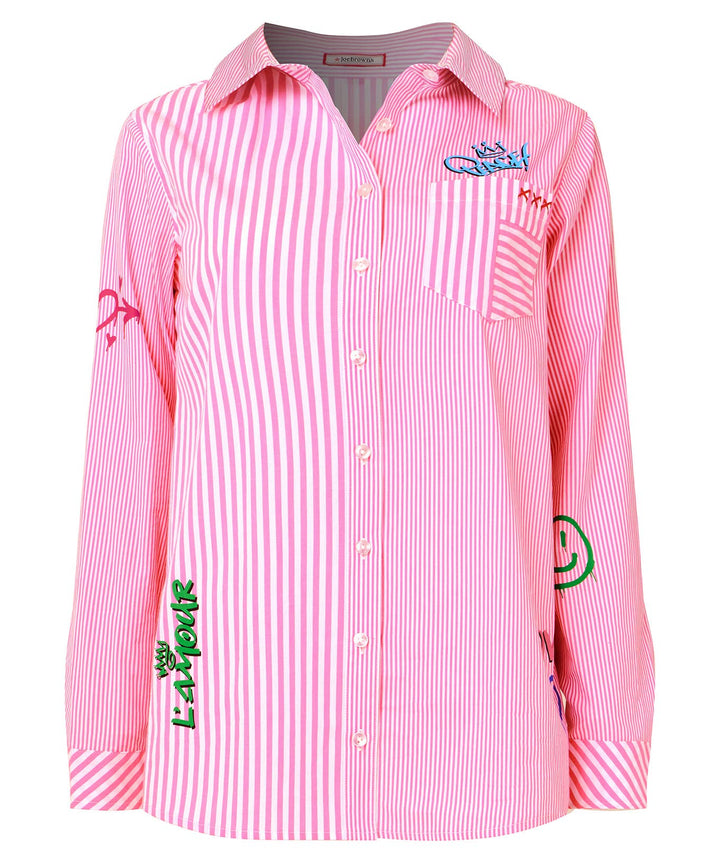 Eliza Printed Stripe Cotton Shirt: Pink