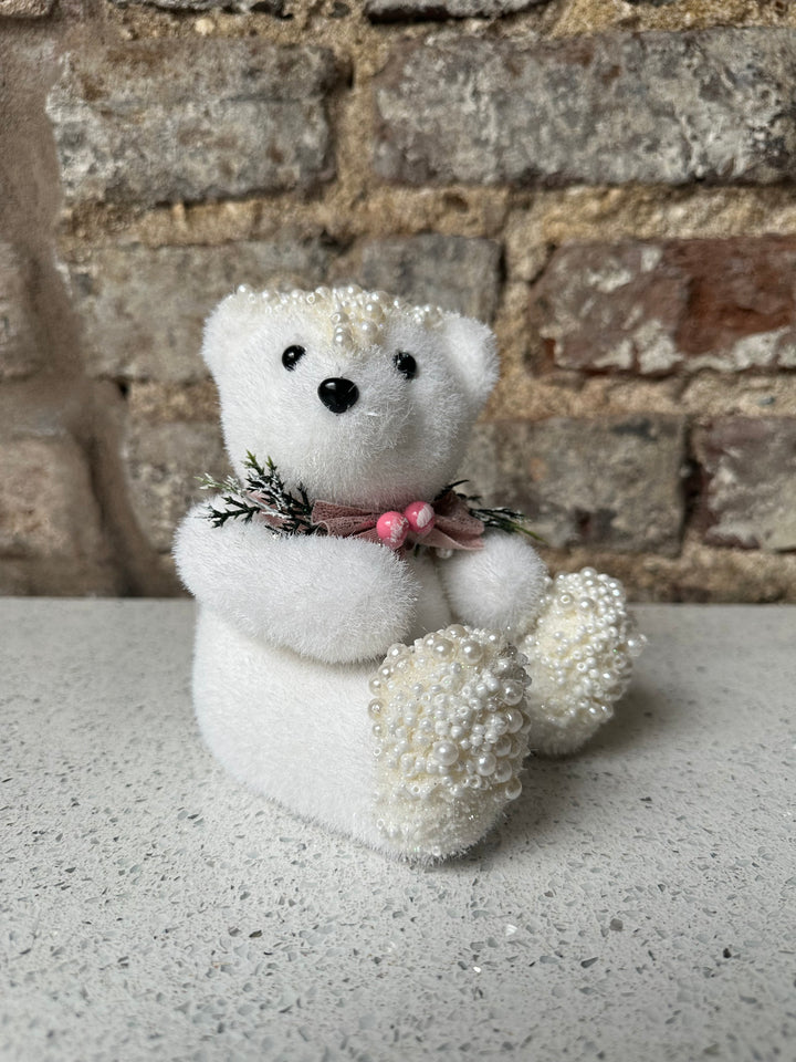 Christmas Winter Pearl Sitting Bear 6"