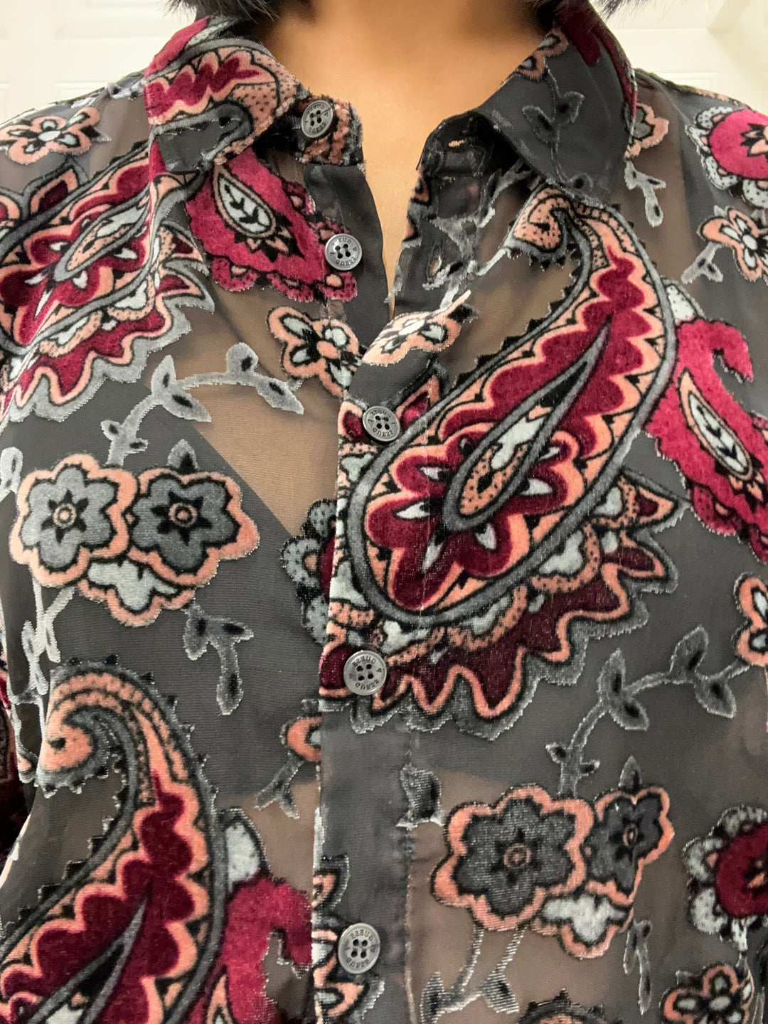 Guess Regal Black/Burgundy Paisley Blouse