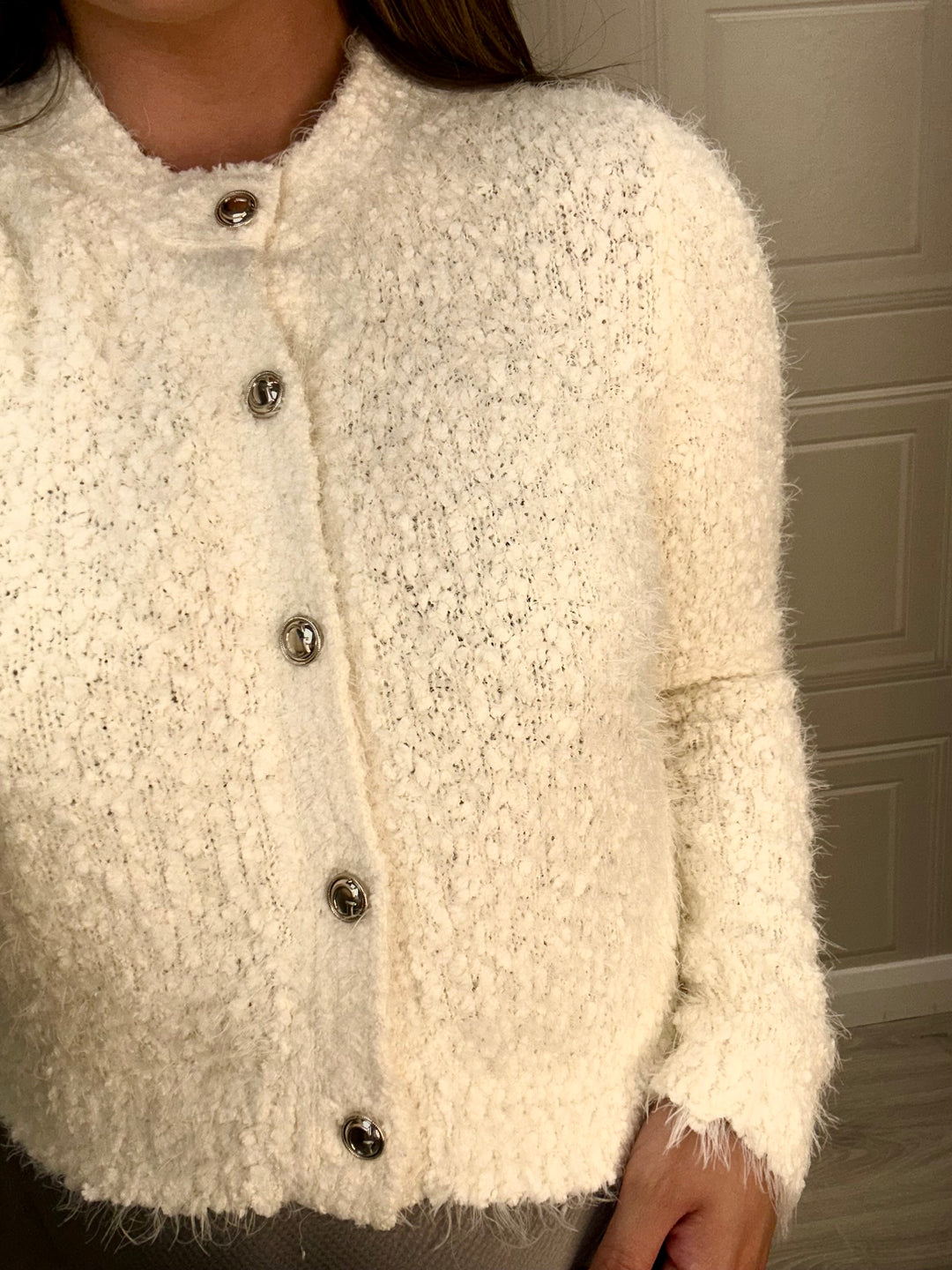 Guess Cream Fuzzy Cardigan