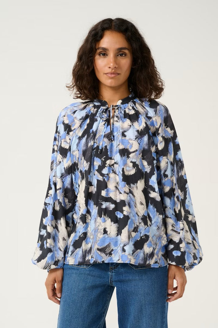 Kaffe KAvictoria Black/Blue Graphic Stroke Blouse