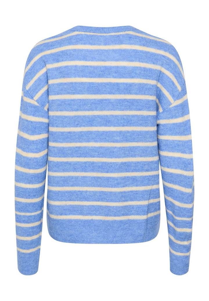 Kaffe KAlida Blue Melange/Beige Stripe Knit Pullover