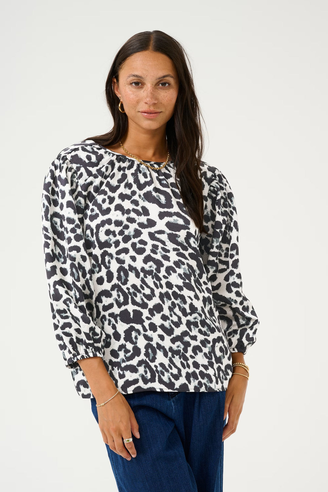 Kaffe KAroxy White/Black Leopard Blouse