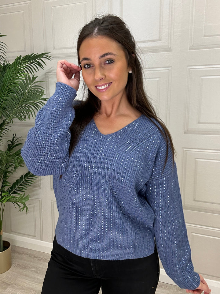 Guess Blue Rhinestone Sweater