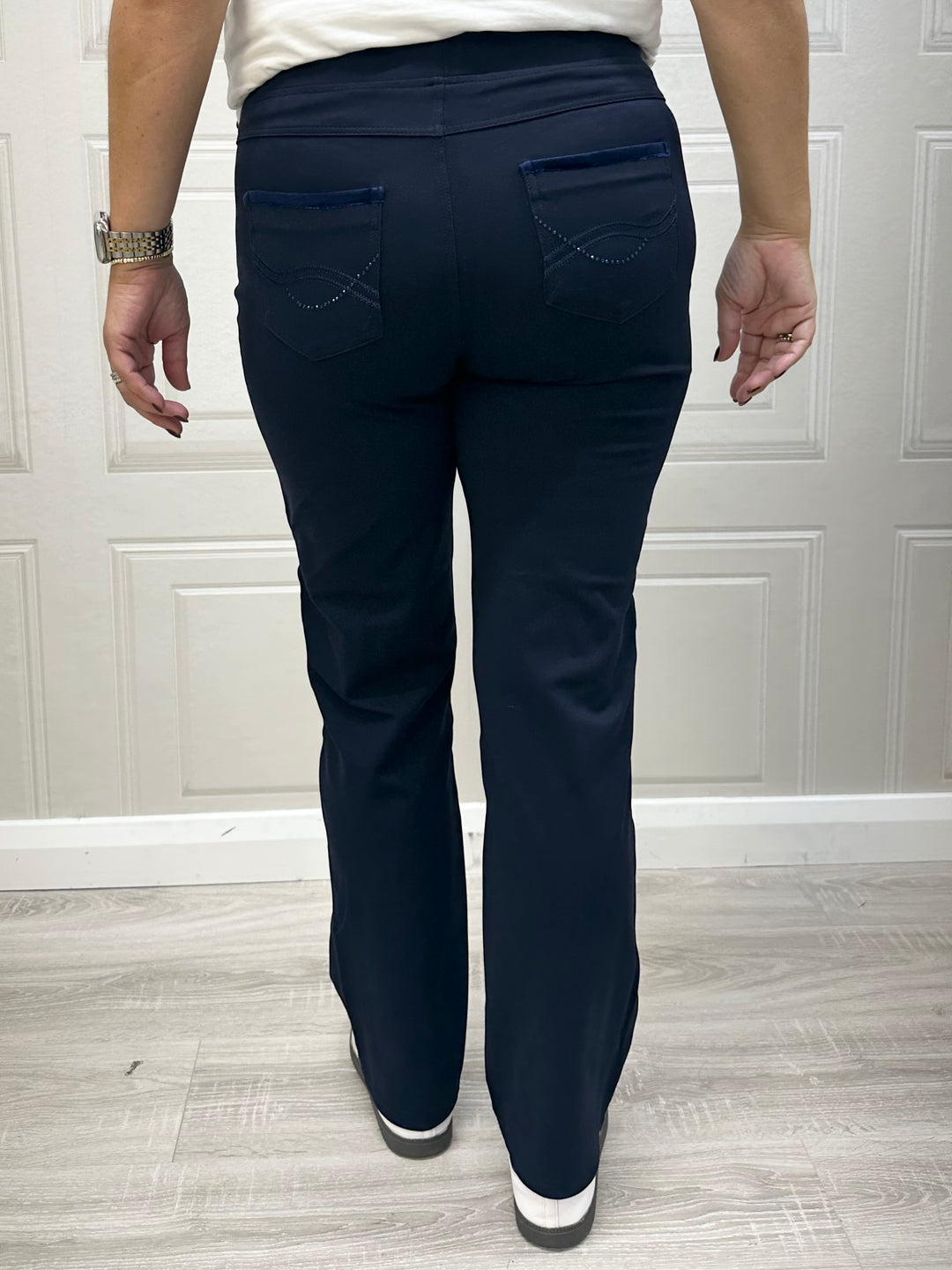 Pinns 405T Ponte Navy Trouser With Crystal/Velvet Pocket Detail