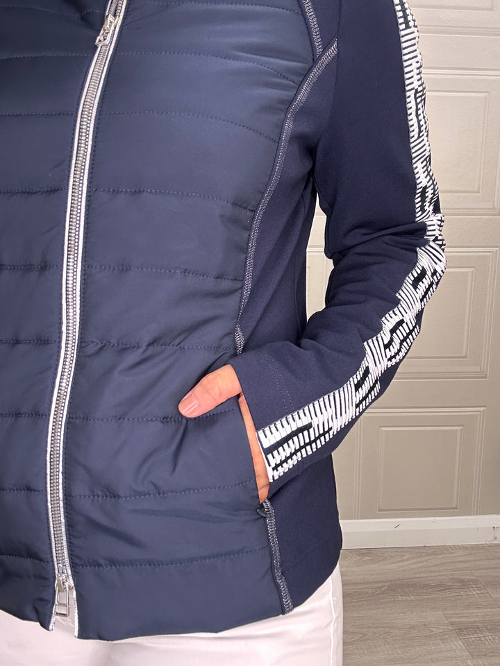I’cona Navy Stripe Sleeve Quilted Zip-Up Jacket
