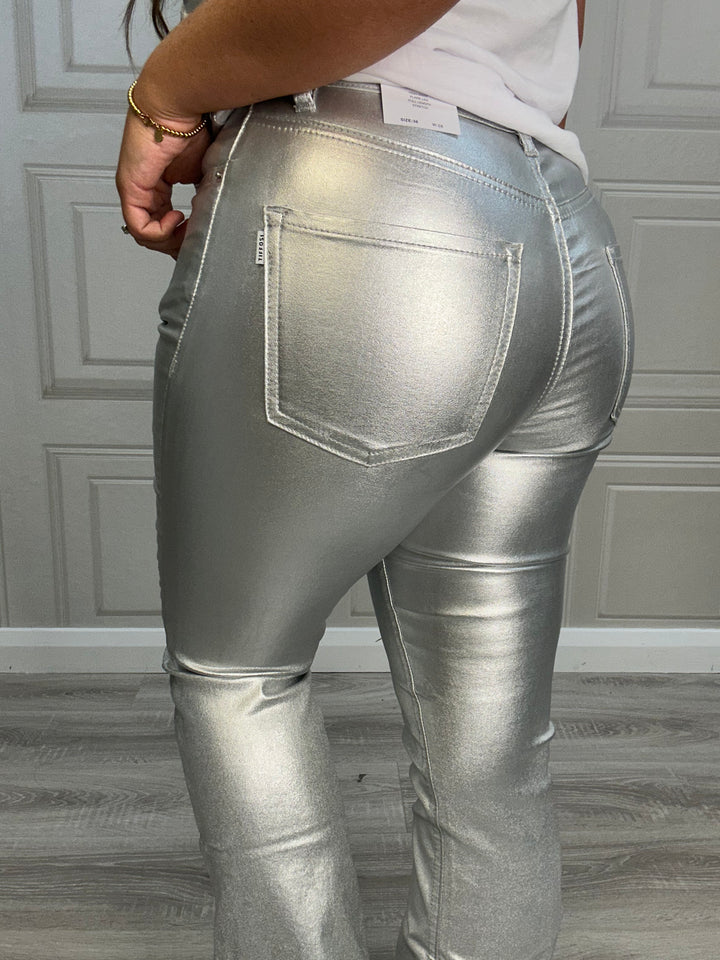 Tiffosi Zoe Metallic Silver Flare Jean