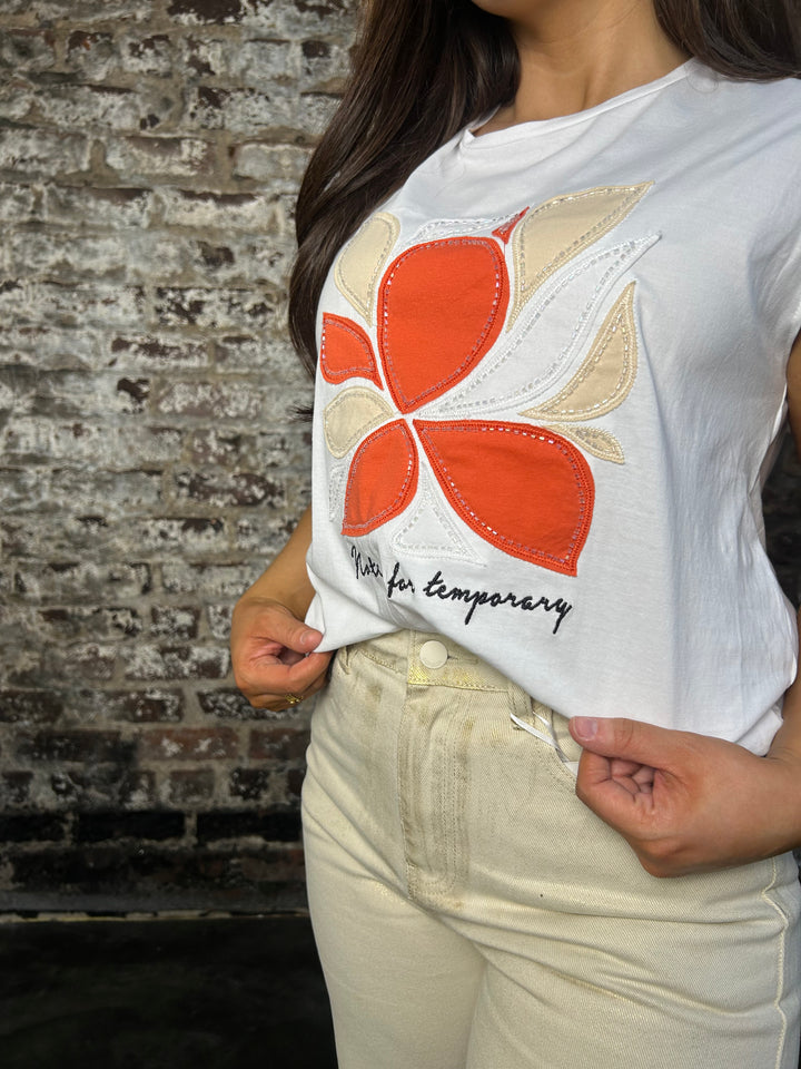 Tiffosi Floral Orange Leaf  'No Time For Temporary' T-Shirt