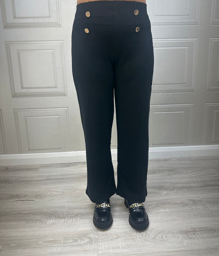 Pinns 610T Black Wide Leg Ponte Trouser With Button Feature