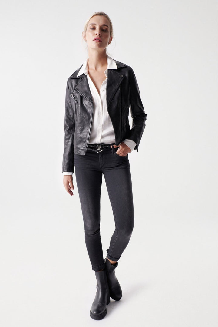 Salsa Black Leather Biker Jacket