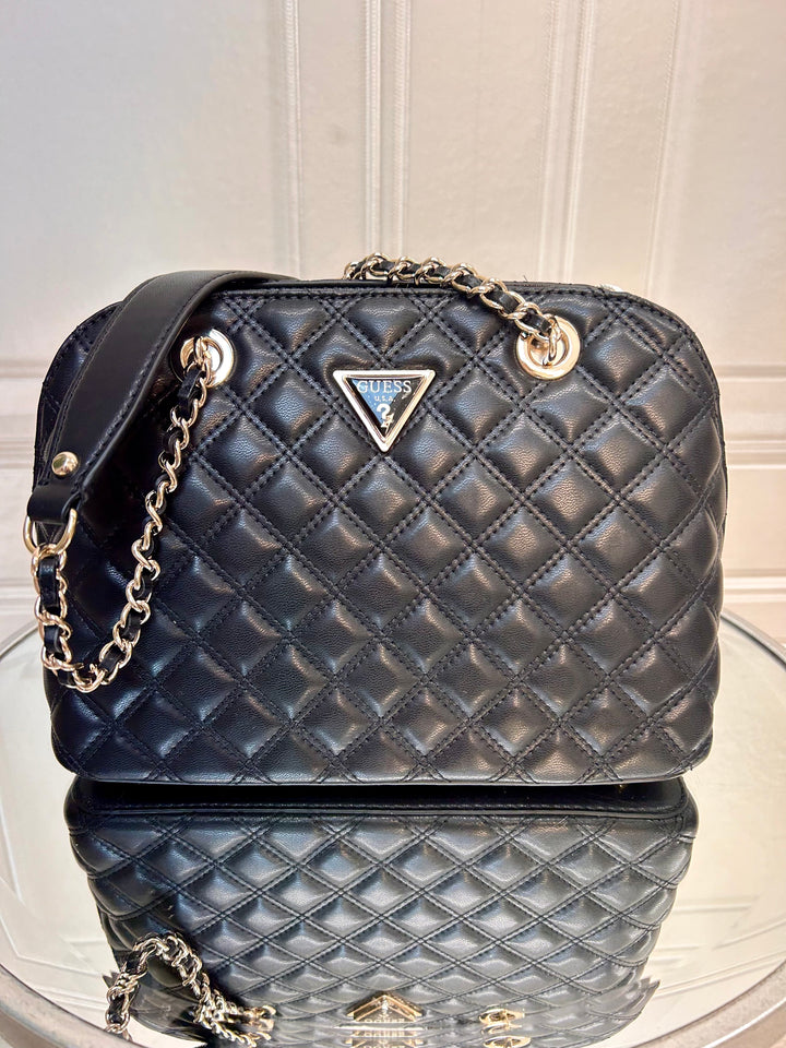 Guess Giully Black Quilted Dome Satchel Bag