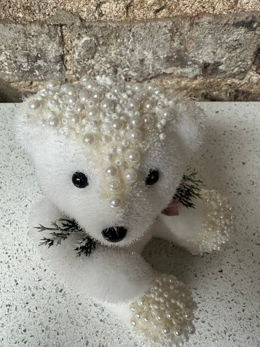 Christmas Winter Pearl Sitting Bear 6"