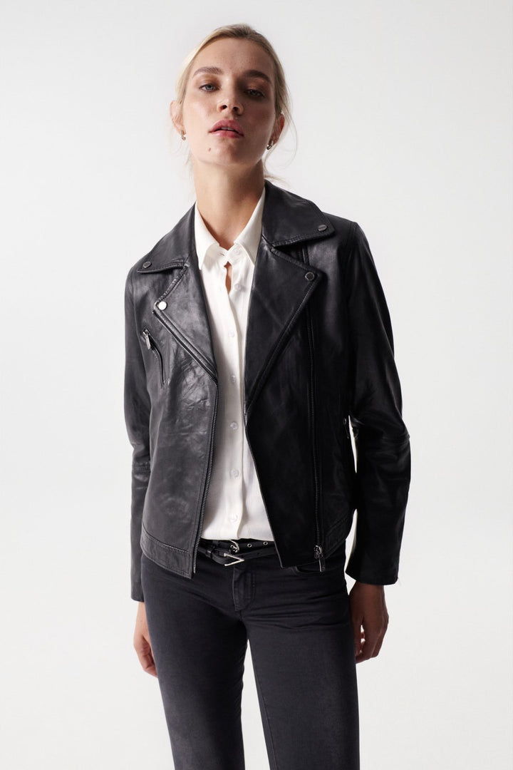 Salsa Black Leather Biker Jacket