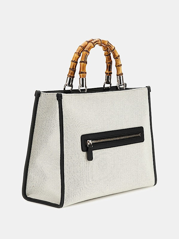 Guess Kerima Natural Coal 4G Logo Bamboo Tote Bag