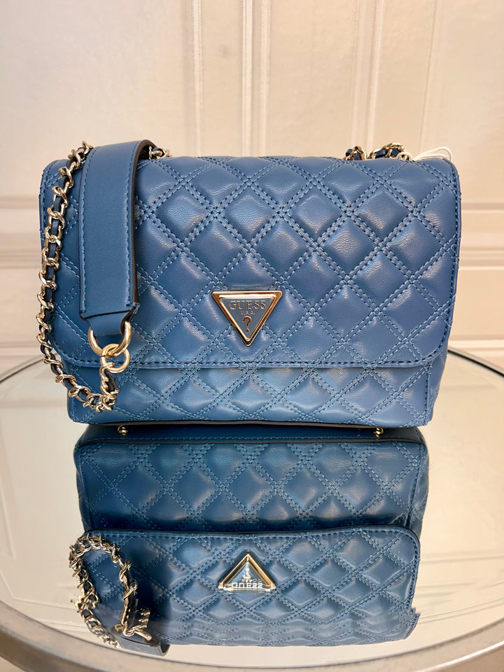 Guess Giully Slate Blue Quilted Crossbody Flapover Bag