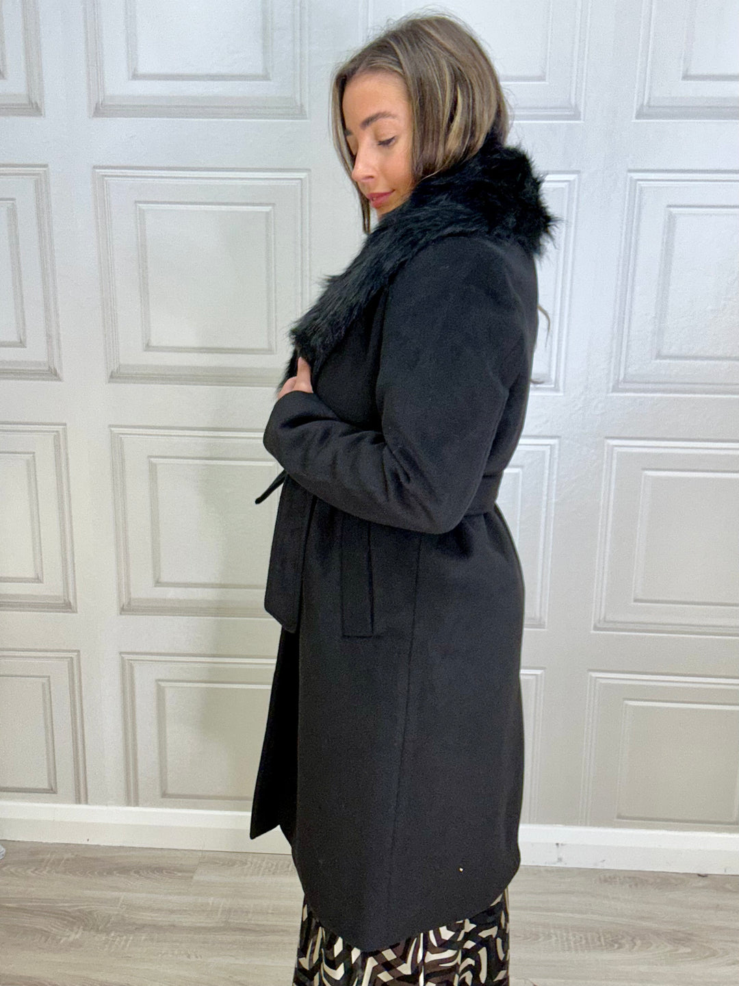 Tiffosi Long Black Wool Style Coat