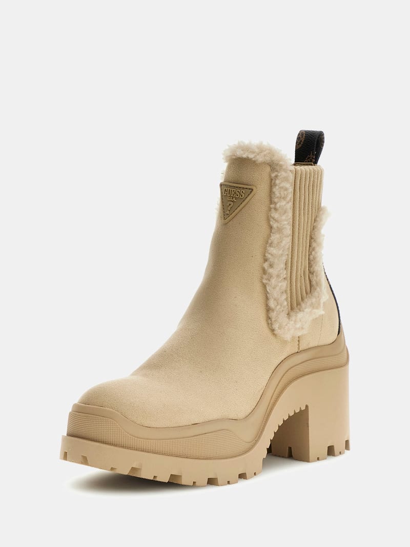 Guess Yvette Natural Fleece Trimmed Suede Boot