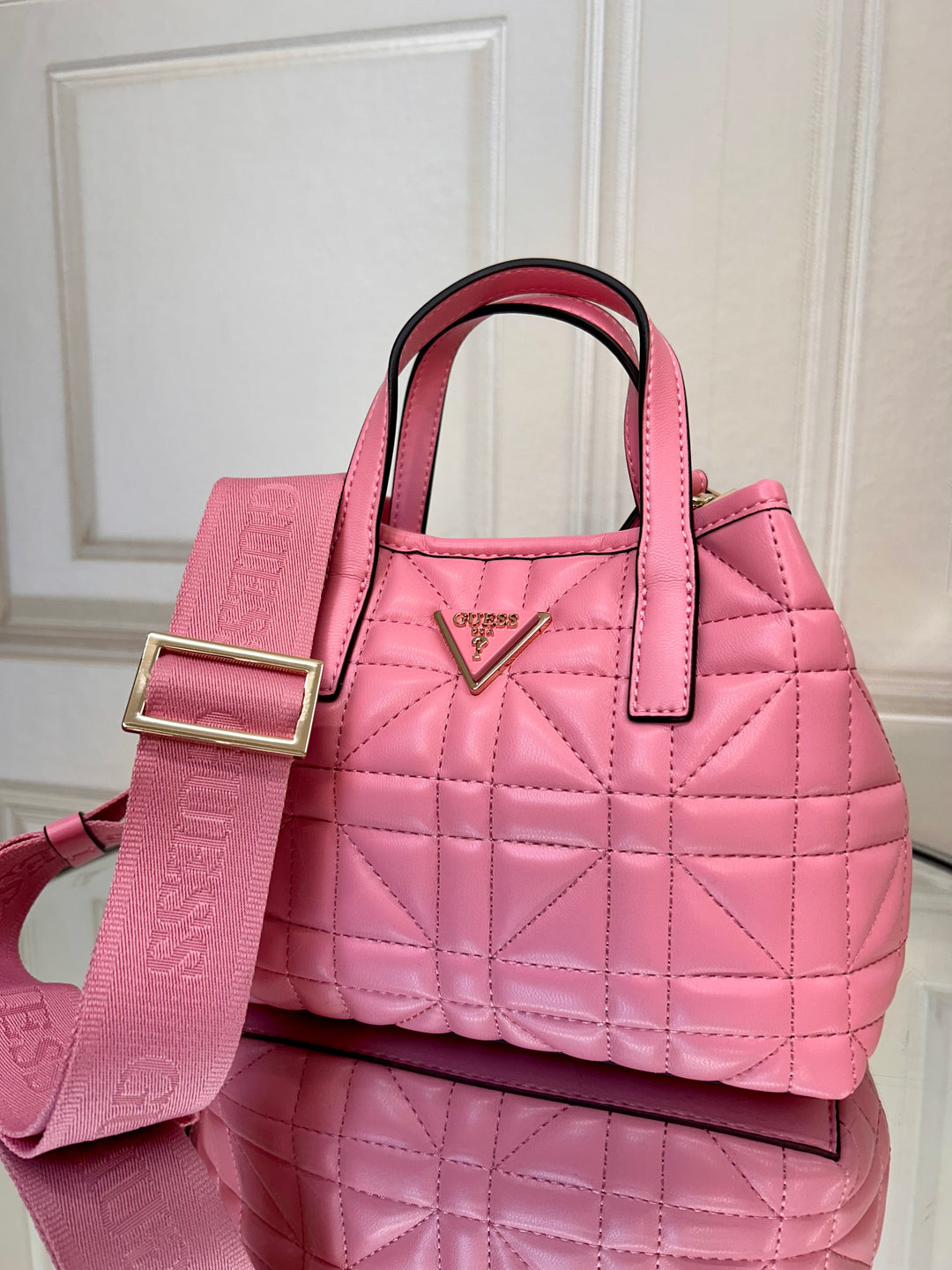 Guess Latona Pink Quilted Mini Tote Bag