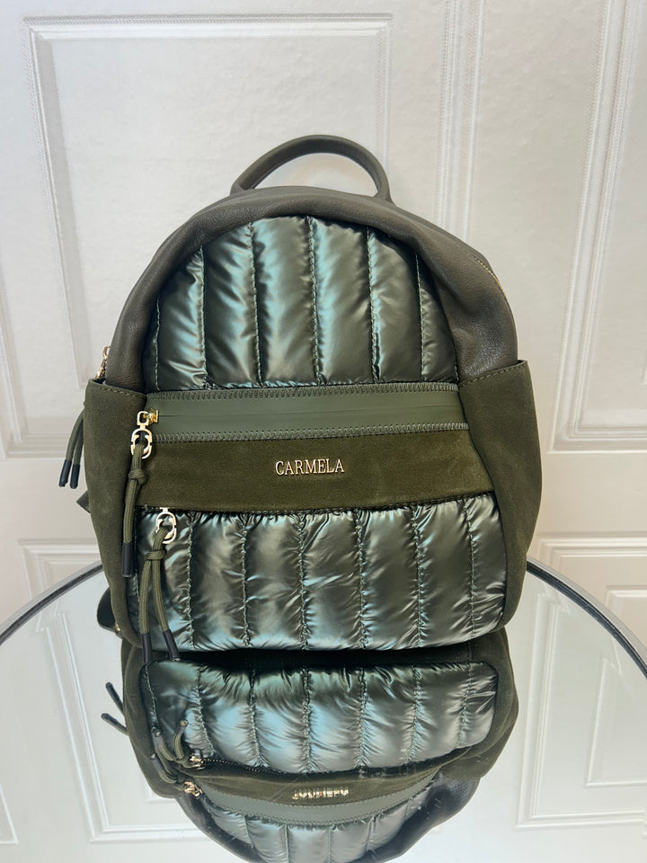 Carmela B.Tex Khaki Green Quilted Backpack (196059)