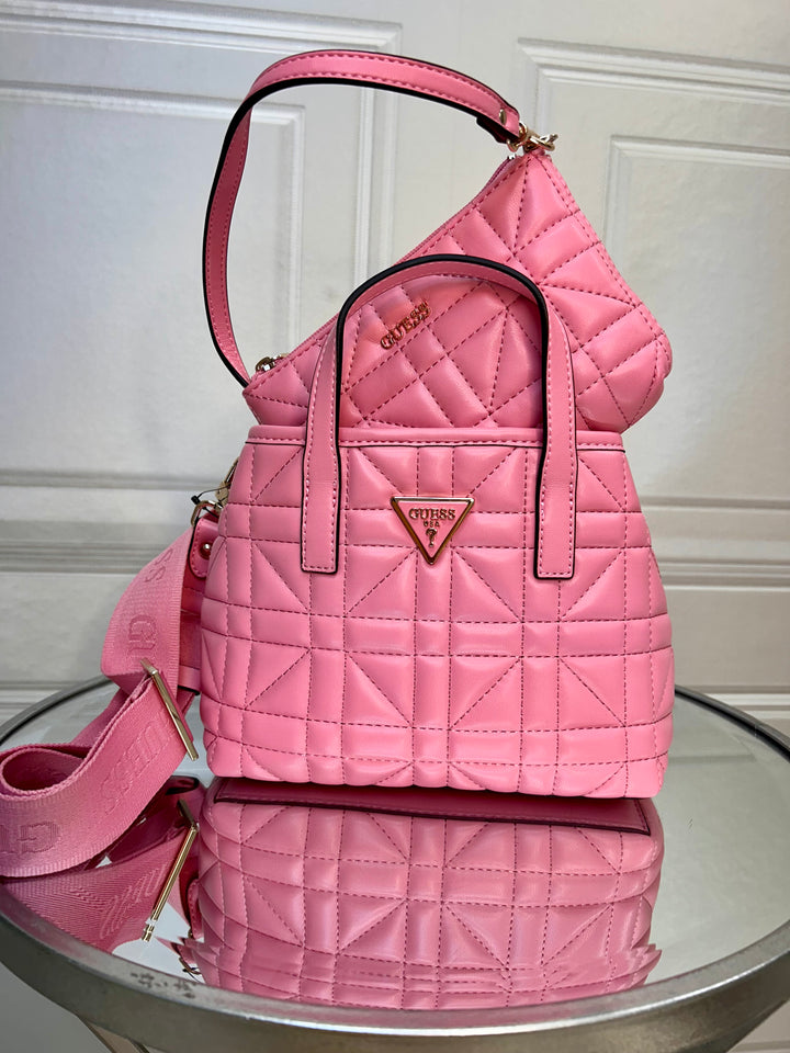 Guess Latona Pink Quilted Mini Tote Bag