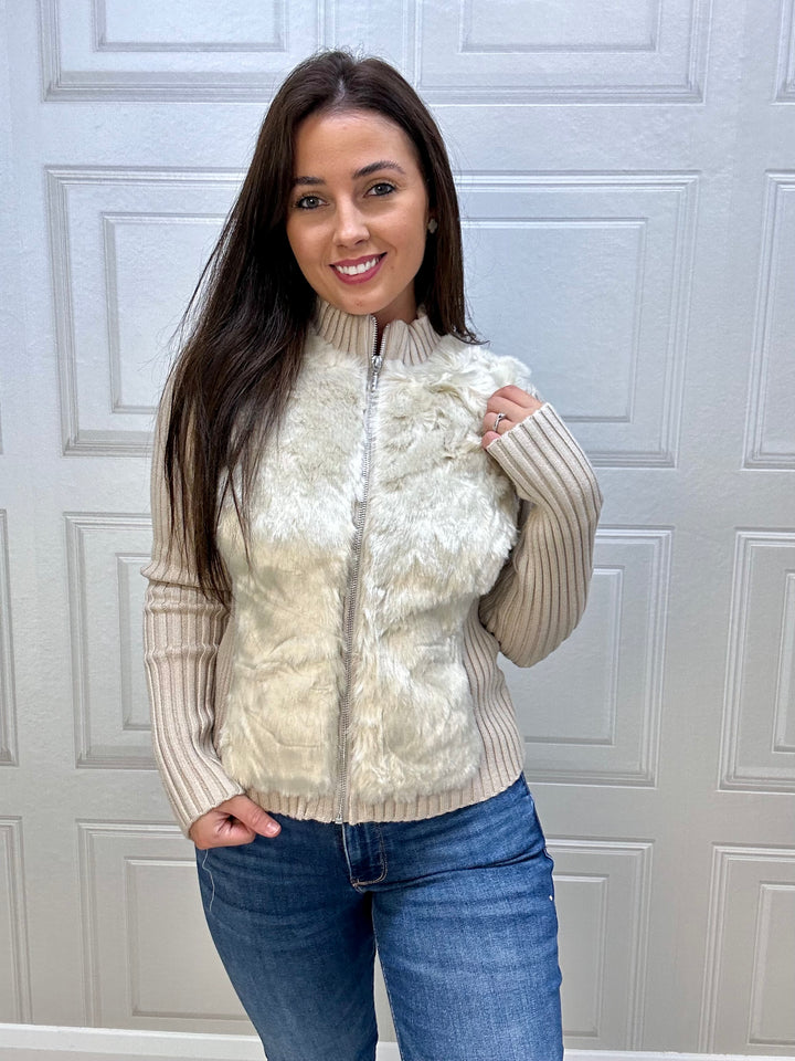 Guess Mila Faux Fur Zip Cardi