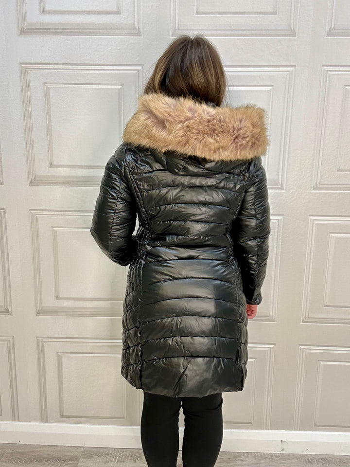 Martha Long Puffer Jacket with Fur On Hood Black