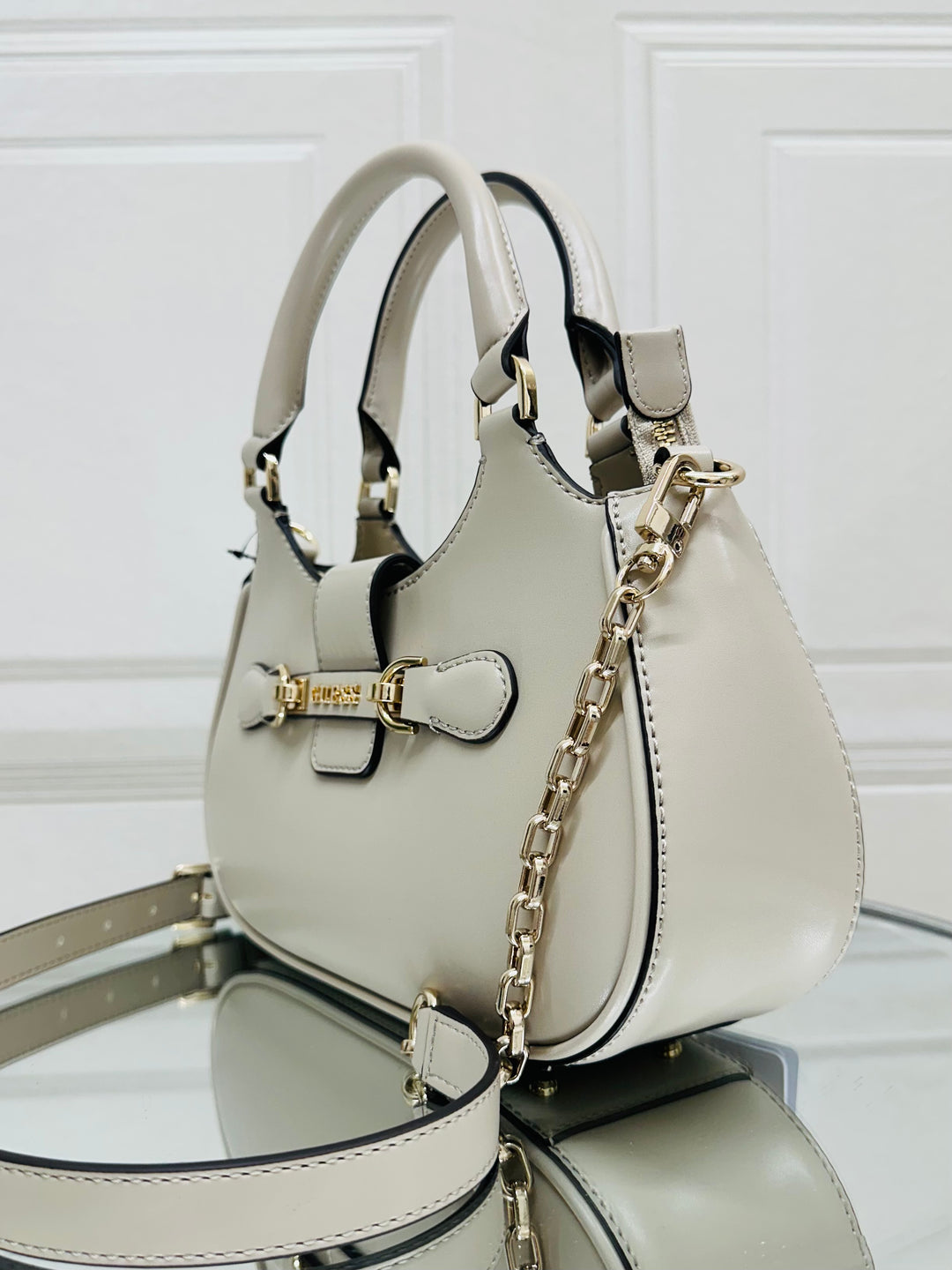 Guess Nolana Taupe Top Handle Flap Bag