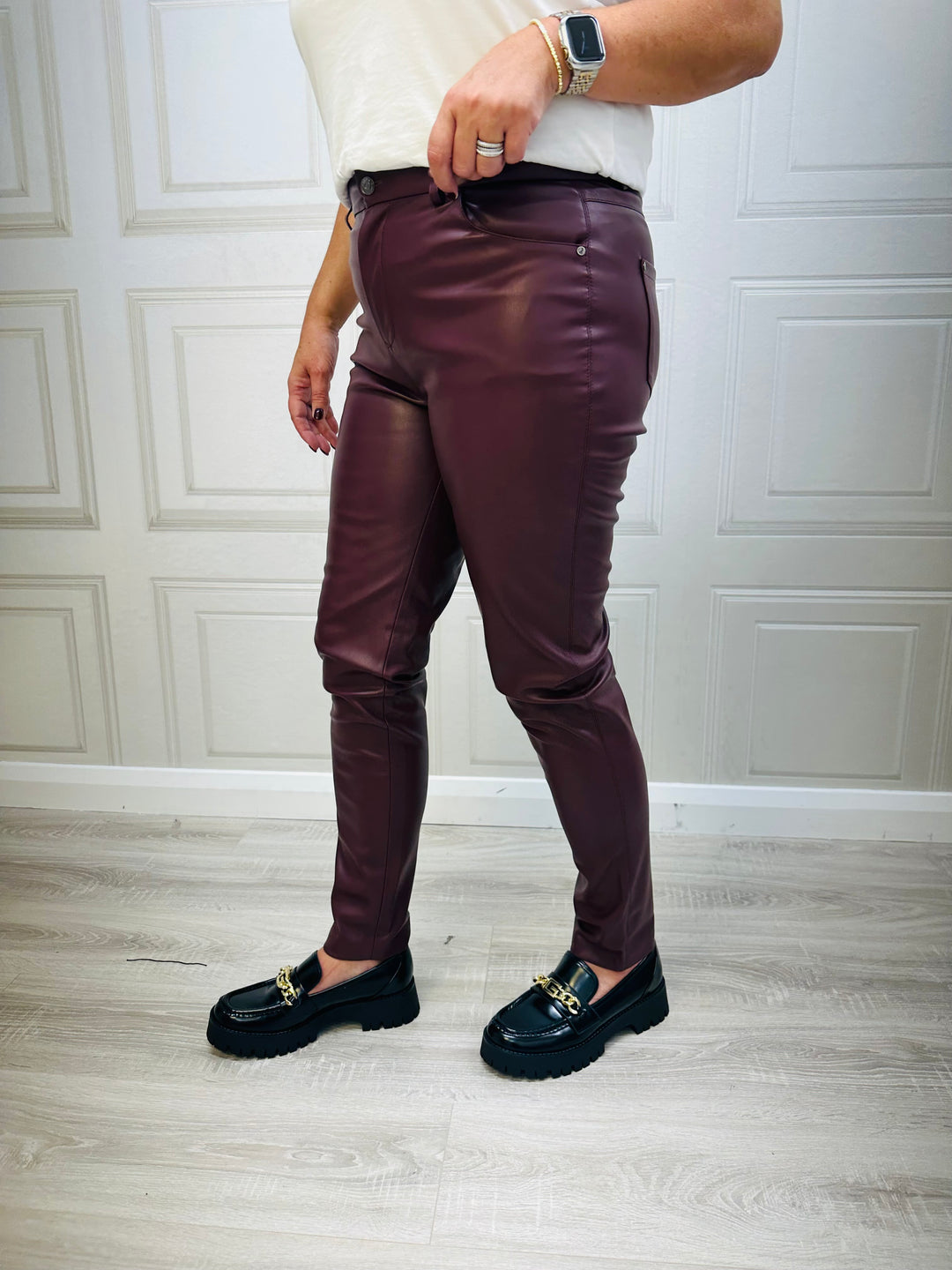 Pinns 623T Wine Leather Look Jean