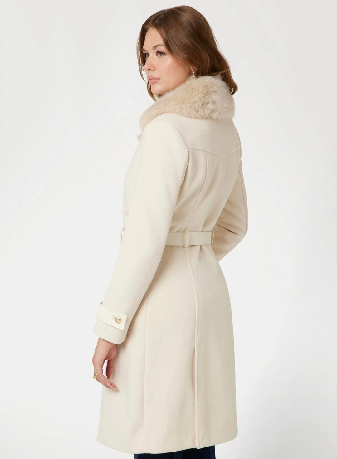 Guess Amelia Beige Faux Fur Collar Coat