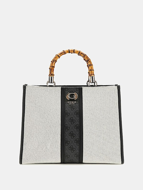 Guess Kerima Natural Coal 4G Logo Bamboo Tote Bag