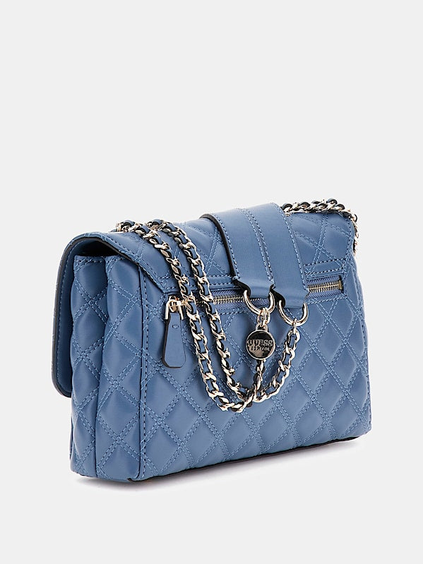 Guess Giully Slate Blue Quilted Crossbody Flapover Bag