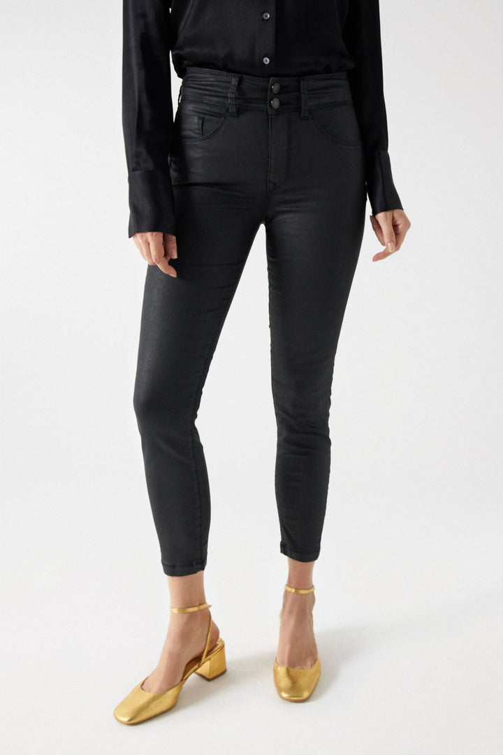 Salsa Black Coated Push-In Cropped Skinny Capri Leg Jeans (21001085)