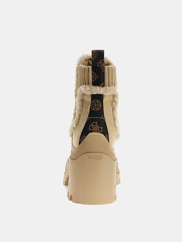 Guess Yvette Natural Fleece Trimmed Suede Boot