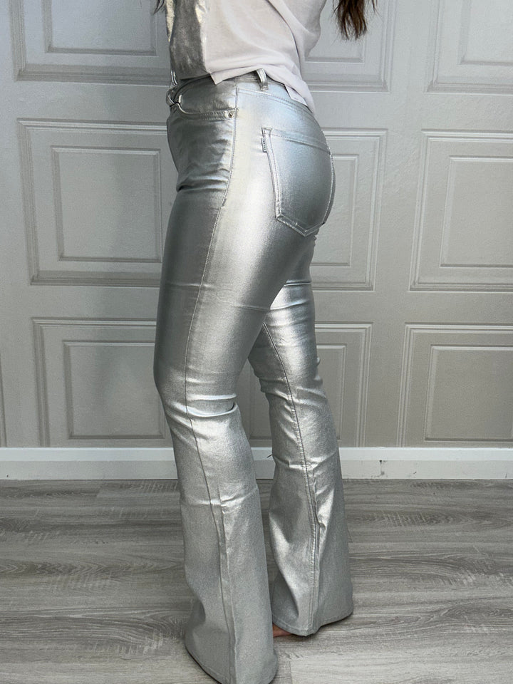 Tiffosi Zoe Metallic Silver Flare Jean