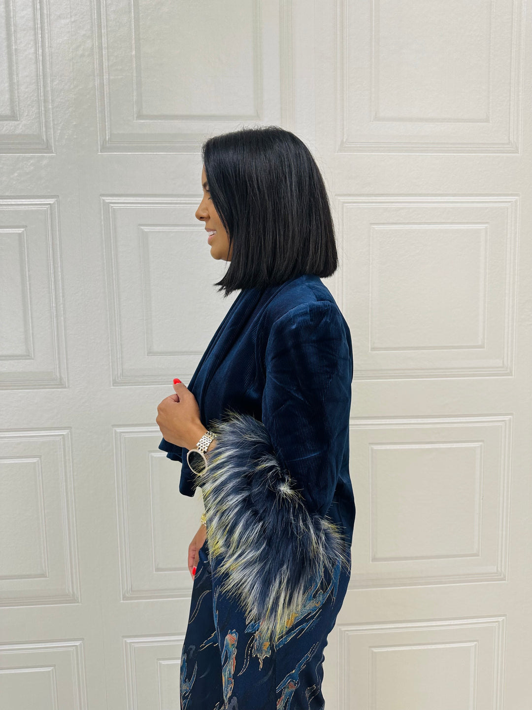 Traffic People Maude Mia Navy Jacket Faux Fur