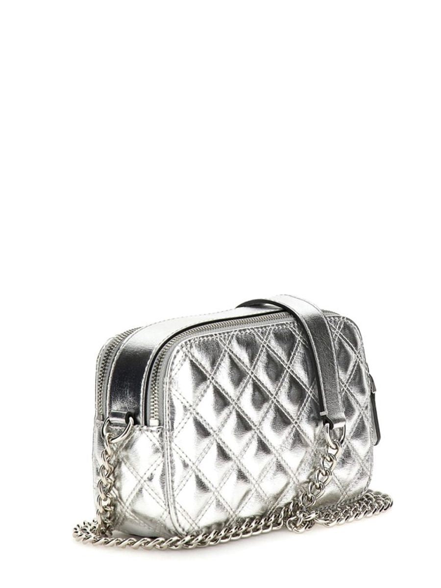 Guess Giully Silver Quilted Mini Camera Crossbody Bag