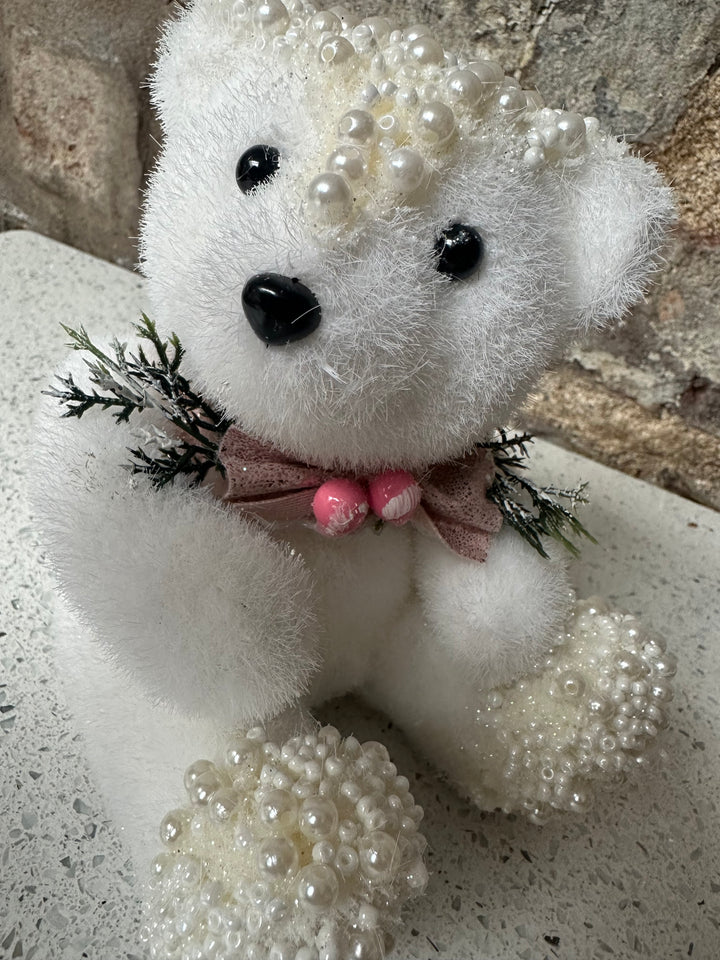 Christmas Winter Pearl Sitting Bear 6"