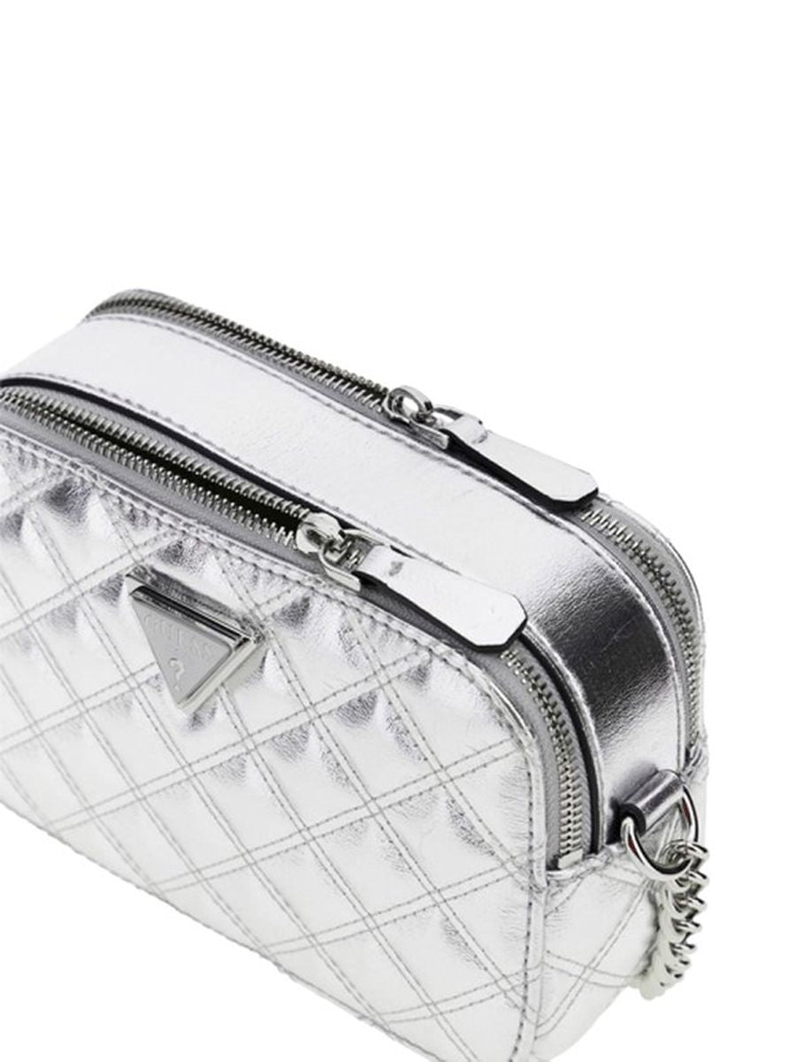 Guess Giully Silver Quilted Mini Camera Crossbody Bag