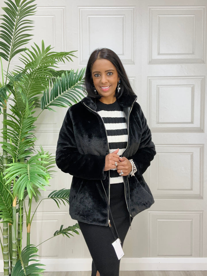 Tiffosi Malago Black Faux Fur Jacket