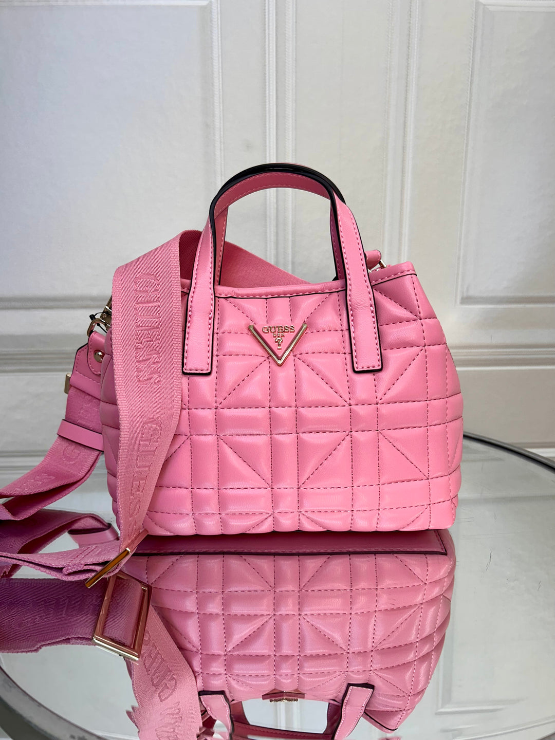 Guess Latona Pink Quilted Mini Tote Bag