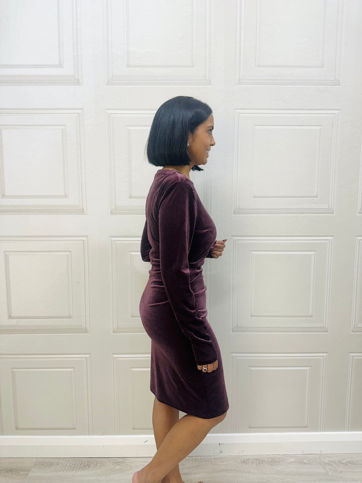 French Connection Viola Velvet Long Sleeve Bodycon Mini Dress