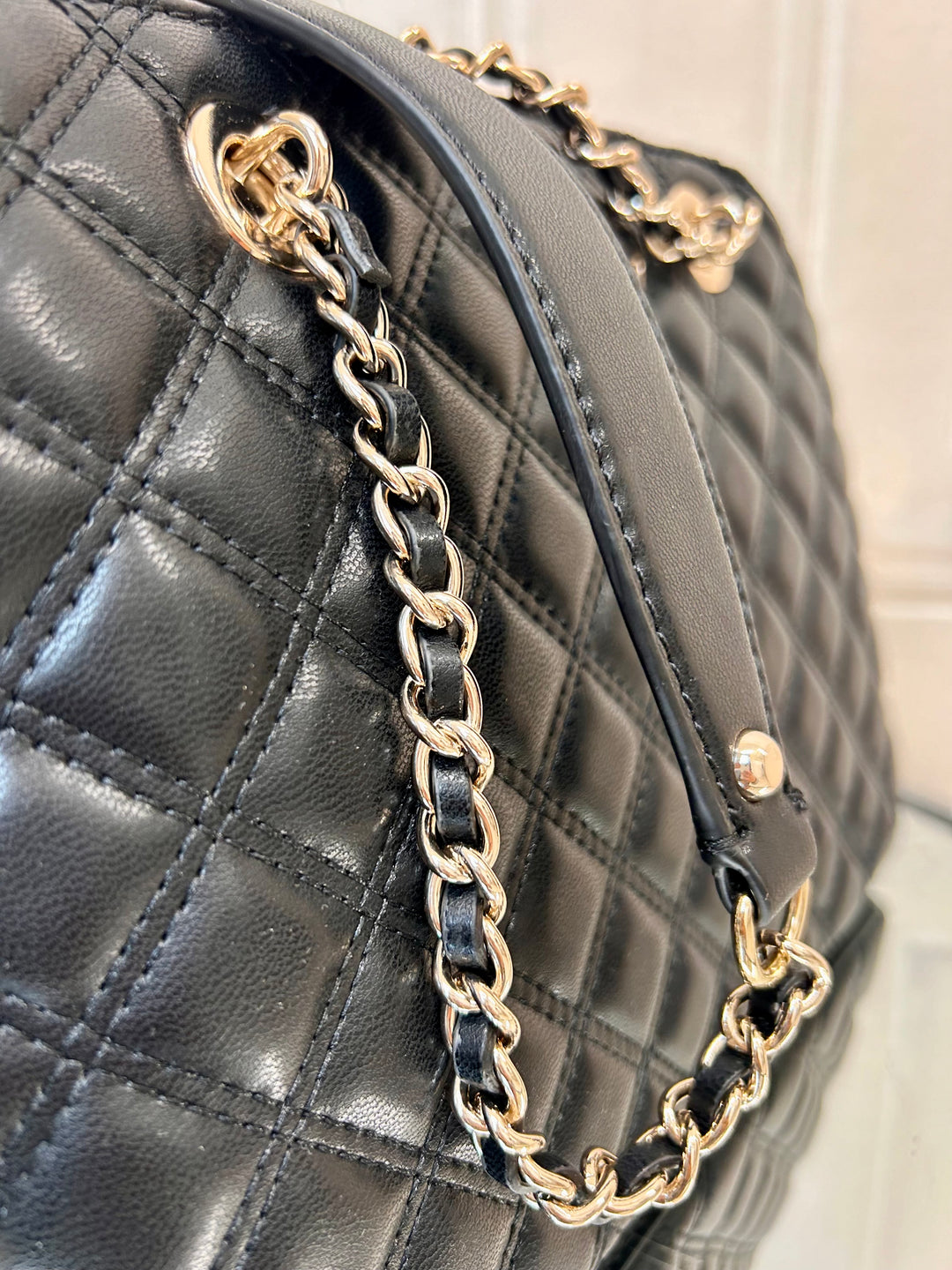 Guess Giully Black Quilted Dome Satchel Bag