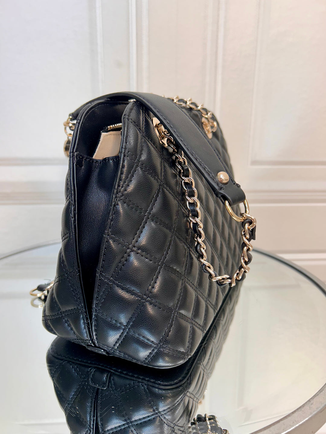 Guess Giully Black Quilted Dome Satchel Bag