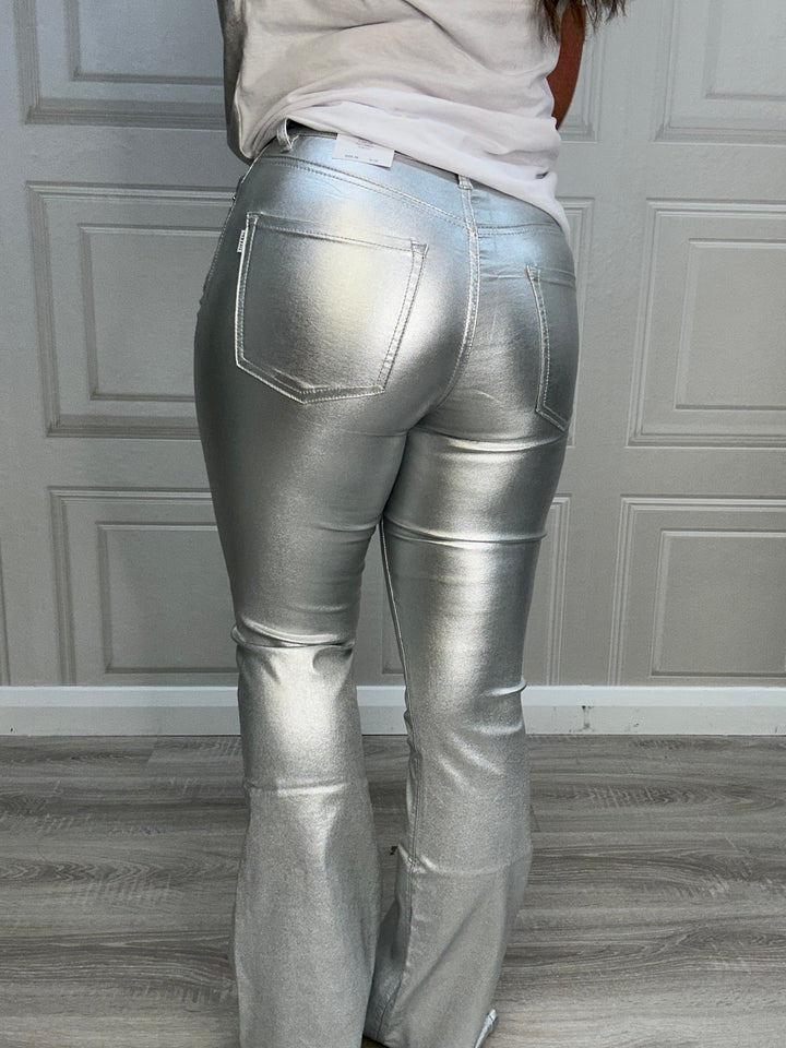 Tiffosi Zoe Metallic Silver Flare Jean