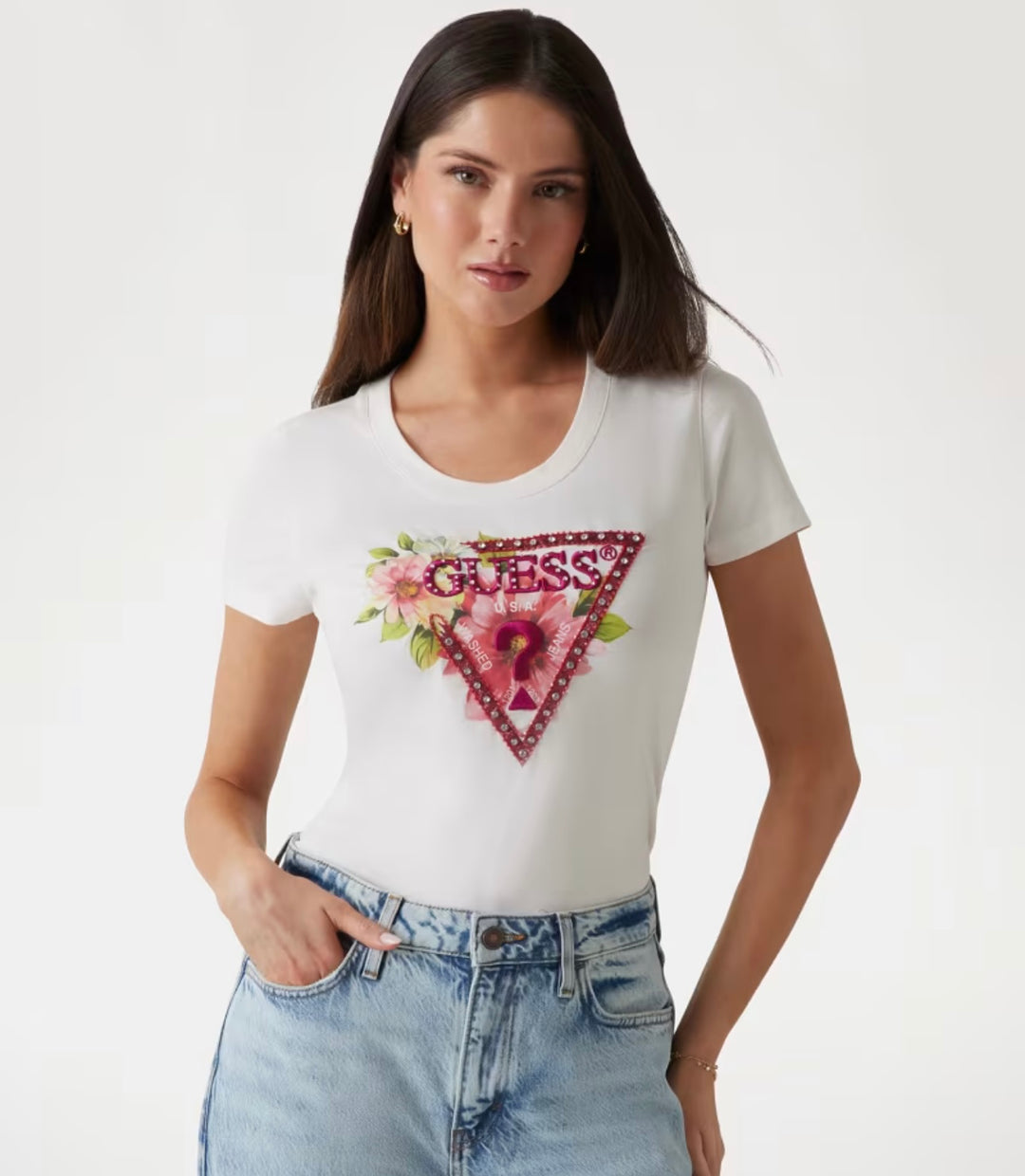 Guess Floral Triangle Beaded Tee